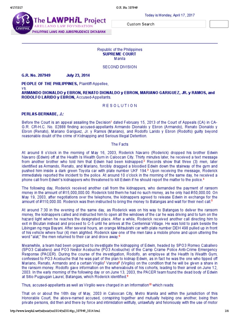 Supreme Court Ruling on Kidnapping Case | PDF | Kidnapping | Crime ...