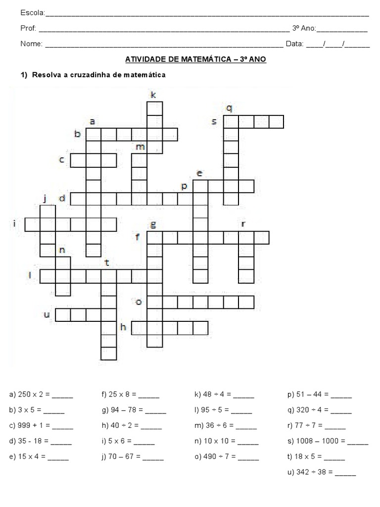 Cruzadinha de Matemática 3º Ano | PDF | Negócios