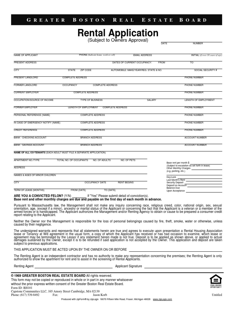 Rental Application For Boston PDF Lease Renting