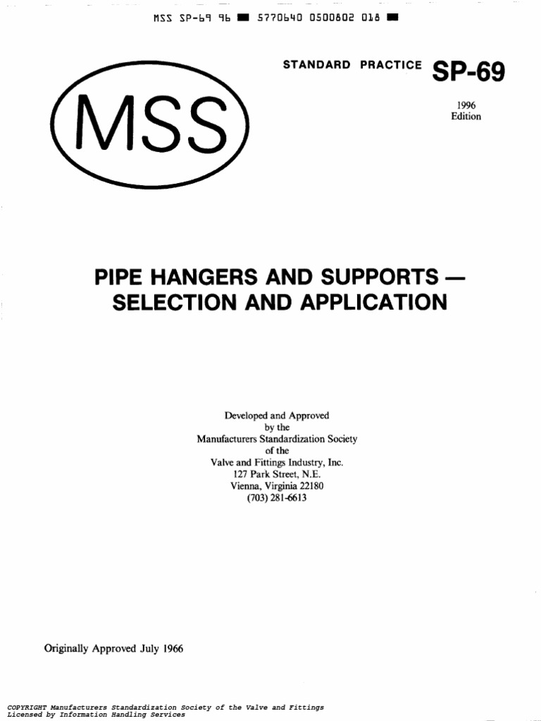 MSS SP69 Pipe Hangers and Supports Selection and Applicat Pipe