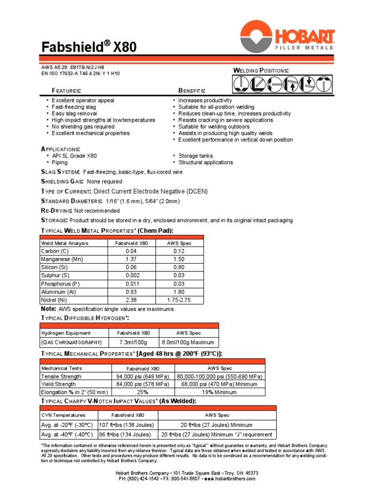 Fabshield X80 Welding Specifications | PDF | Welding | Construction