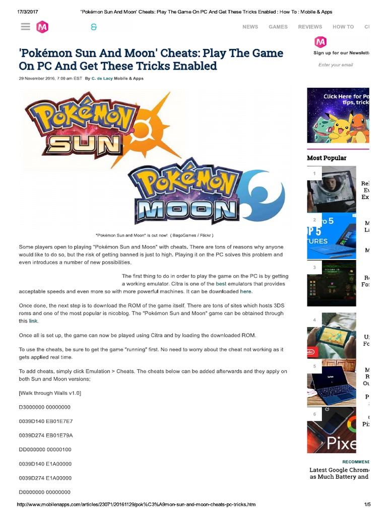 Cheats Citra Pokemon Sun