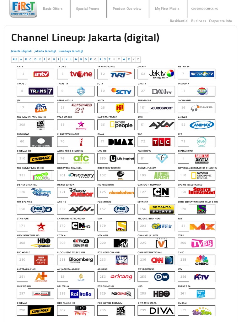 Channel Lineup First Media | PDF | Hbos | American Television Networks