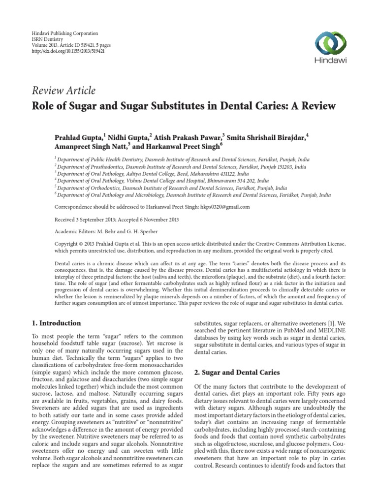Review Article Role of Sugar and Sugar Substitutes in Dental Caries A