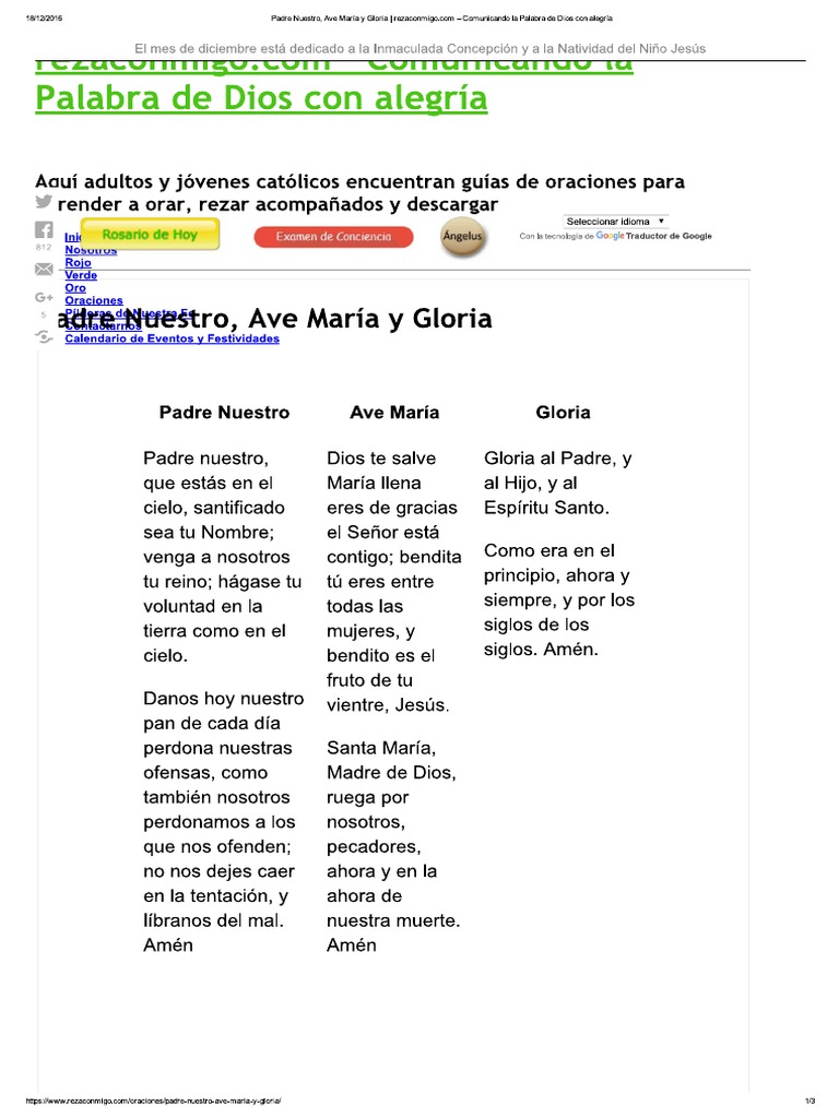 Padre Nostro Ave Maria Gloria Al Padre Padre Nuestro, Ave María y Gloria _ Rez.. | Oración Cristiana | Oración