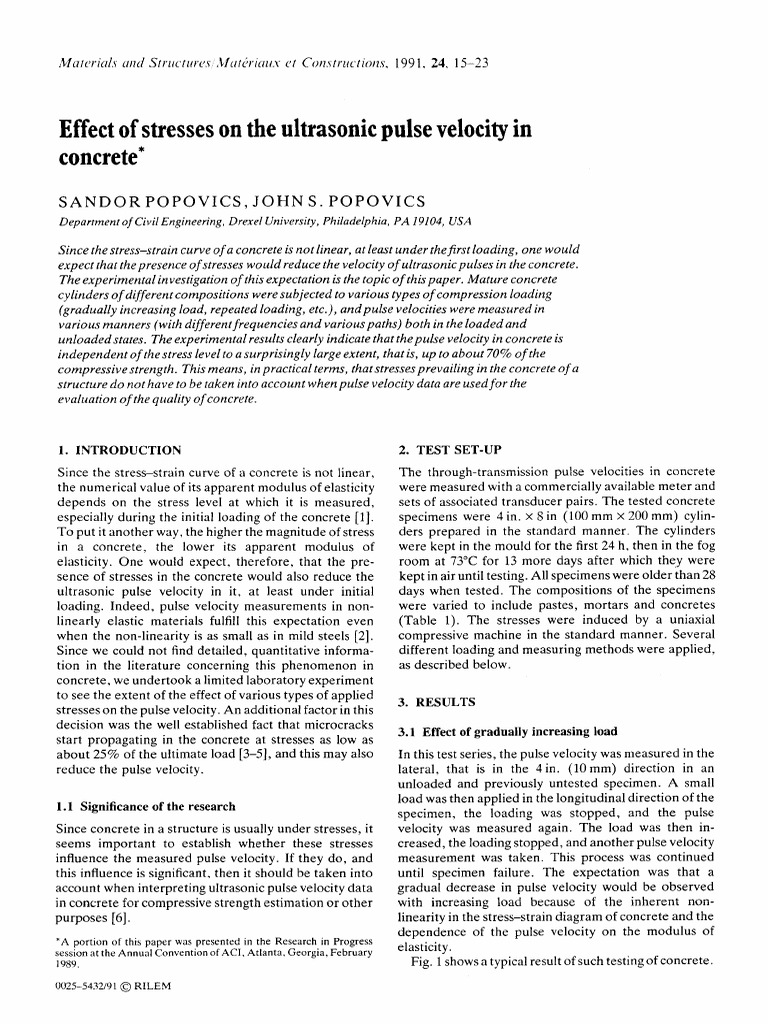 Ultrasonic Pulse Velocity in Concrete | PDF | Strength Of Materials ...