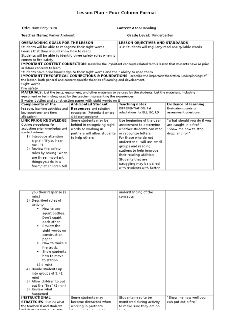 4c Lesson Plan Template 2 Lesson Plan Educational Assessment