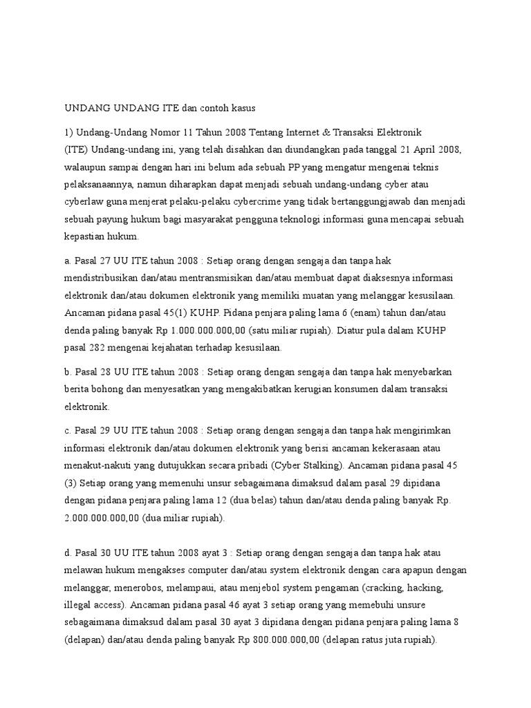 Undang Undang Ite Dan Contoh Kasus