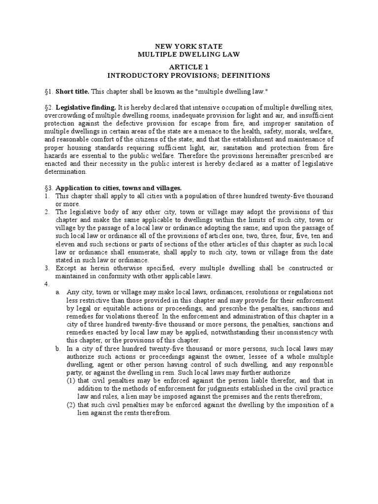 NY State Multiple Dwelling Law PDF PDF