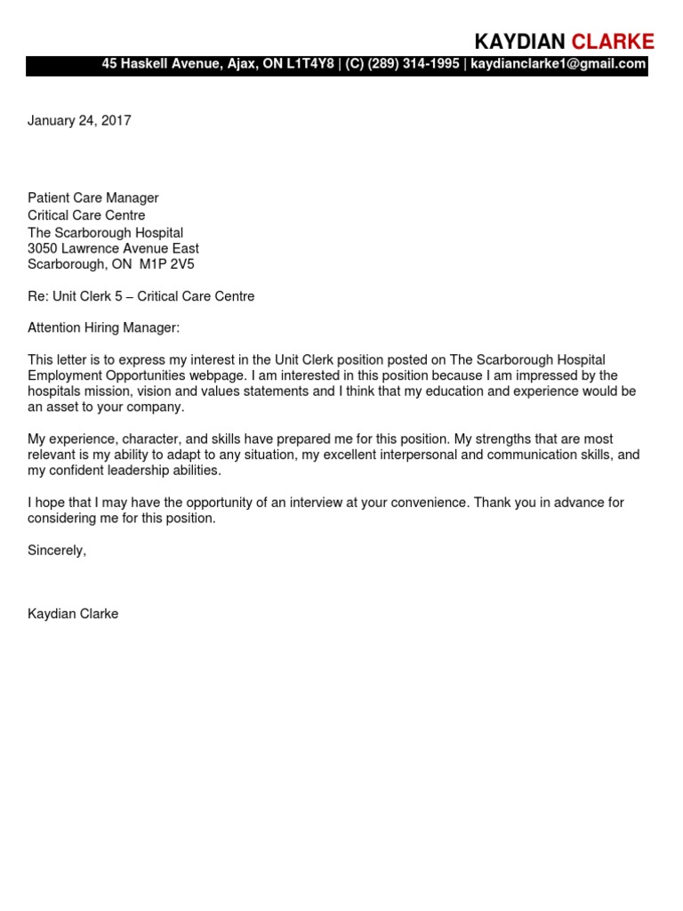 Kaydian Clarke Cover Letter For Office Admin