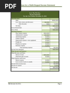 Multi-Stepped Income Statement Directions