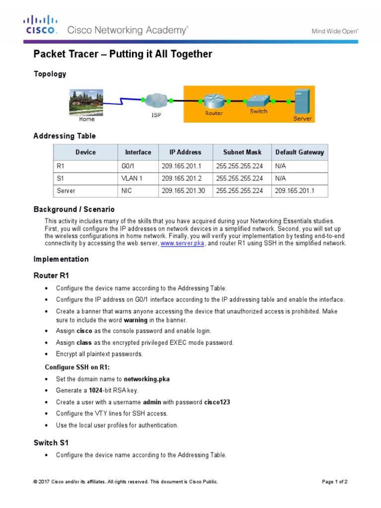 9.5.1.2 Packet Tracer - Putting It All Together | PDF | Ip Address ...