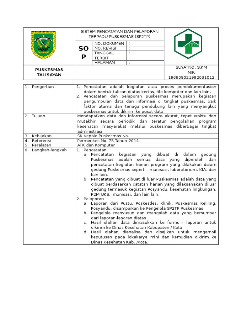 Laporan SP2TP Puskesmas Talisayan | PDF