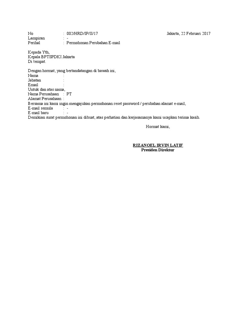 Contoh Surat Permohonan Perubahan Alamat Email Edukasi Lif Co Id