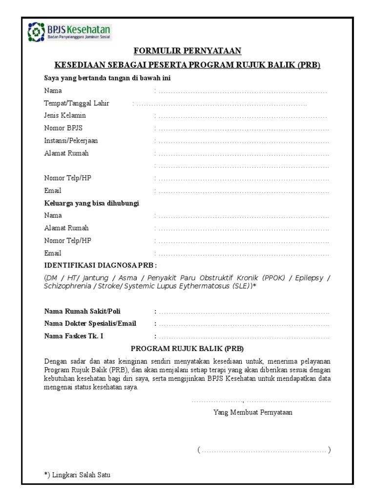Formulir Kesediaan PRB Peserta BPJS | PDF | Pengembangan Diri
