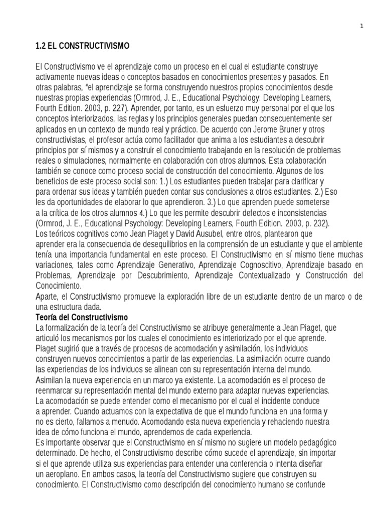 Teoría del Constructivismo en Educación | PDF | Constructivismo ...
