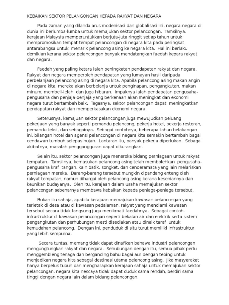 Kebaikan Sektor Pelangongan Kepada Rakyat Dan Negara Pdf