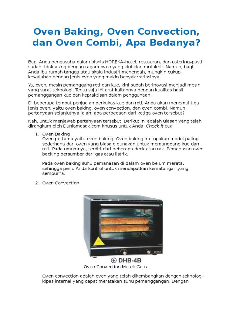 Oven Baking, Oven Convection, Dan Oven Combi, Apa Bedanya PDF