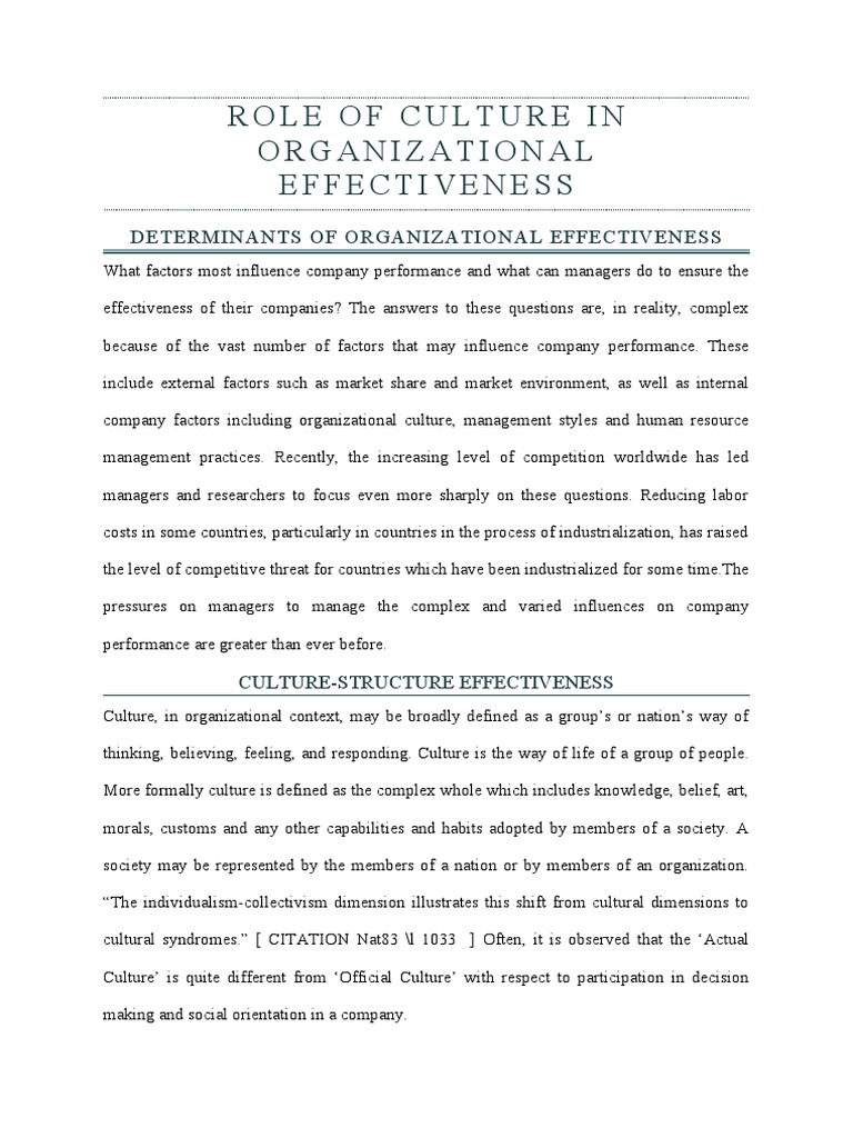 Impact of Culture on Organizational Effectiveness | PDF ...