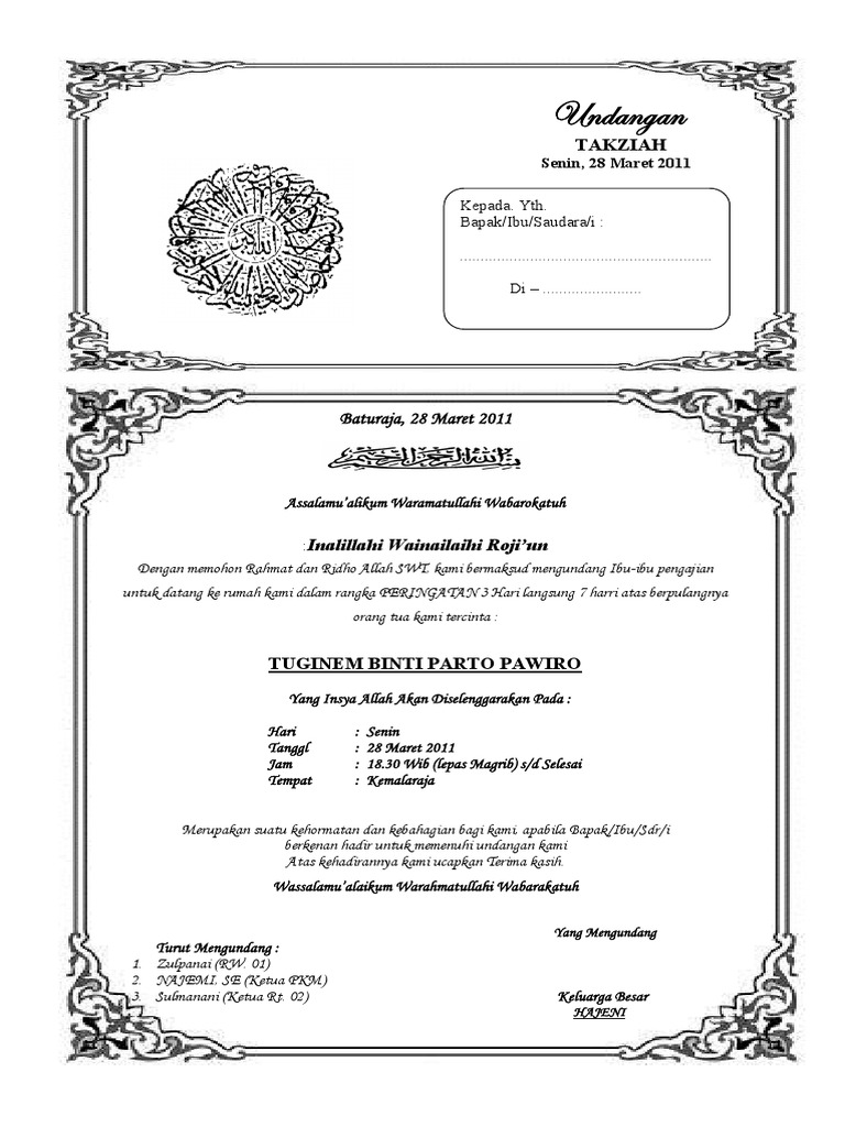 Contoh Undangan Takziaharchivepdf