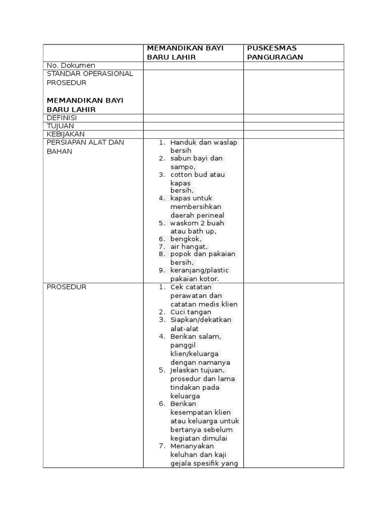 Sop Memandikan Bayi Baru Lahir  PDF