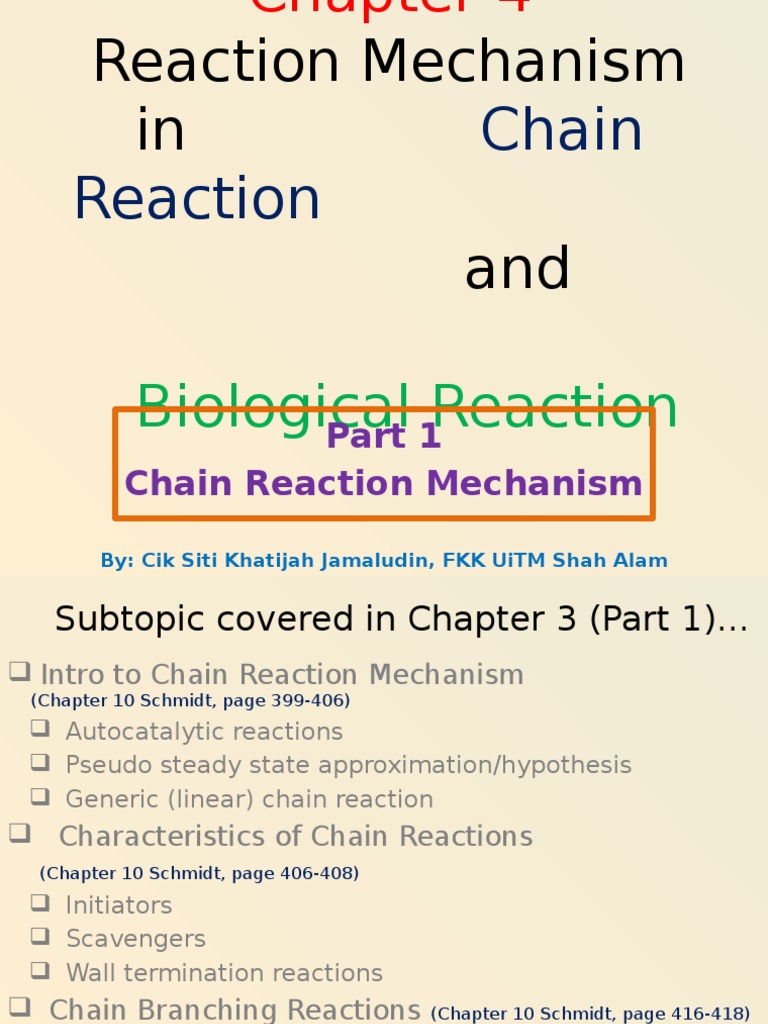 Chapter 4 Part 1 Reaction Mechanism in Chain Reactions PDF Chemical
