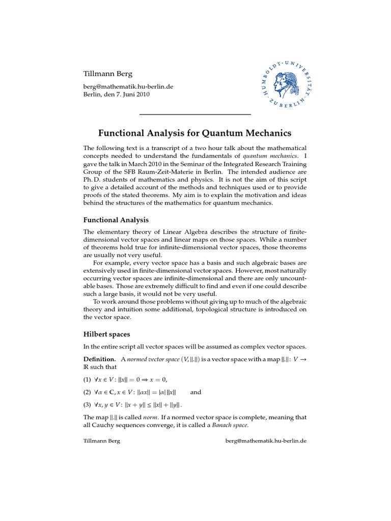 Functional Analysis in Quantum Mechanics | PDF | Operator (Mathematics ...