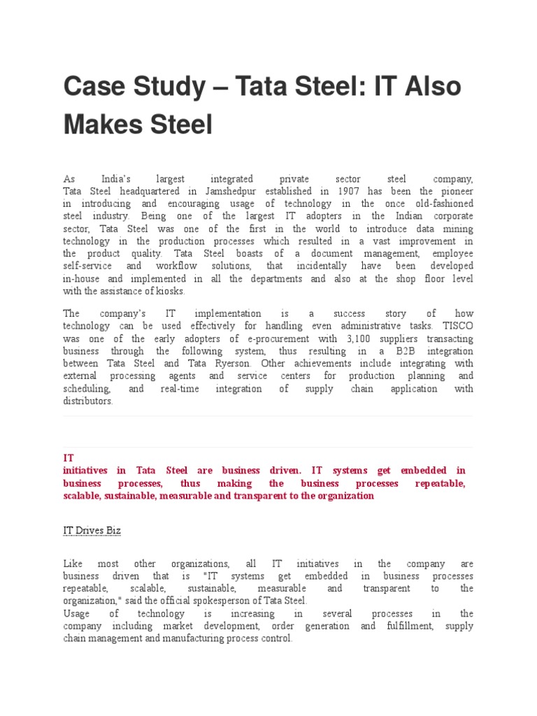 Case Study - Tata Steel: IT Also Makes Steel | PDF | Business Process ...