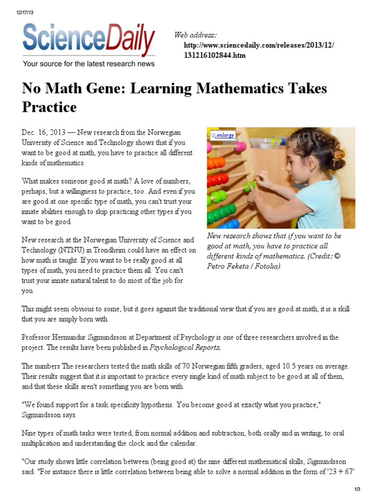 No Math Gene | PDF | Teaching Mathematics | Cognition
