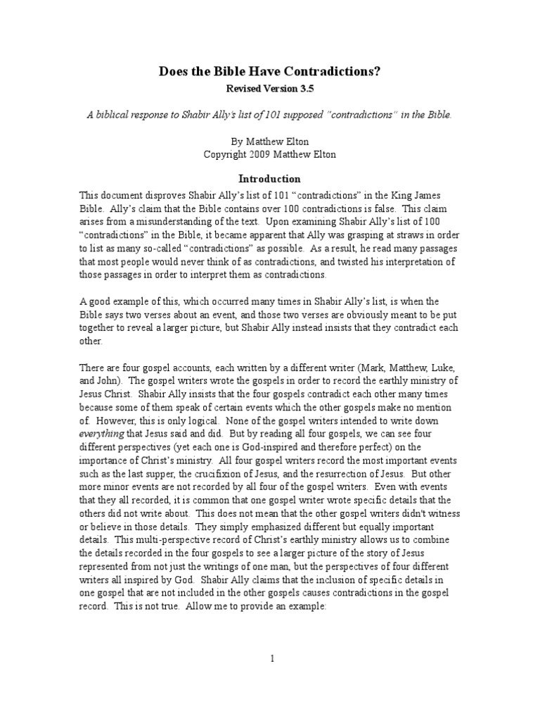 Contradictions in The Bible Answered | PDF | Religion & Spirituality