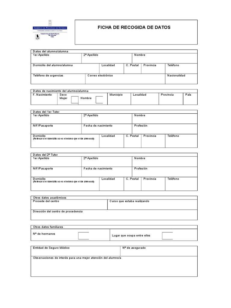 Ficha Recogida De Datos Pdf