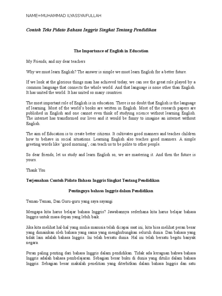 Contoh Teks Pidato Dalam Bahasa Inggris Berbagi Teks Penting