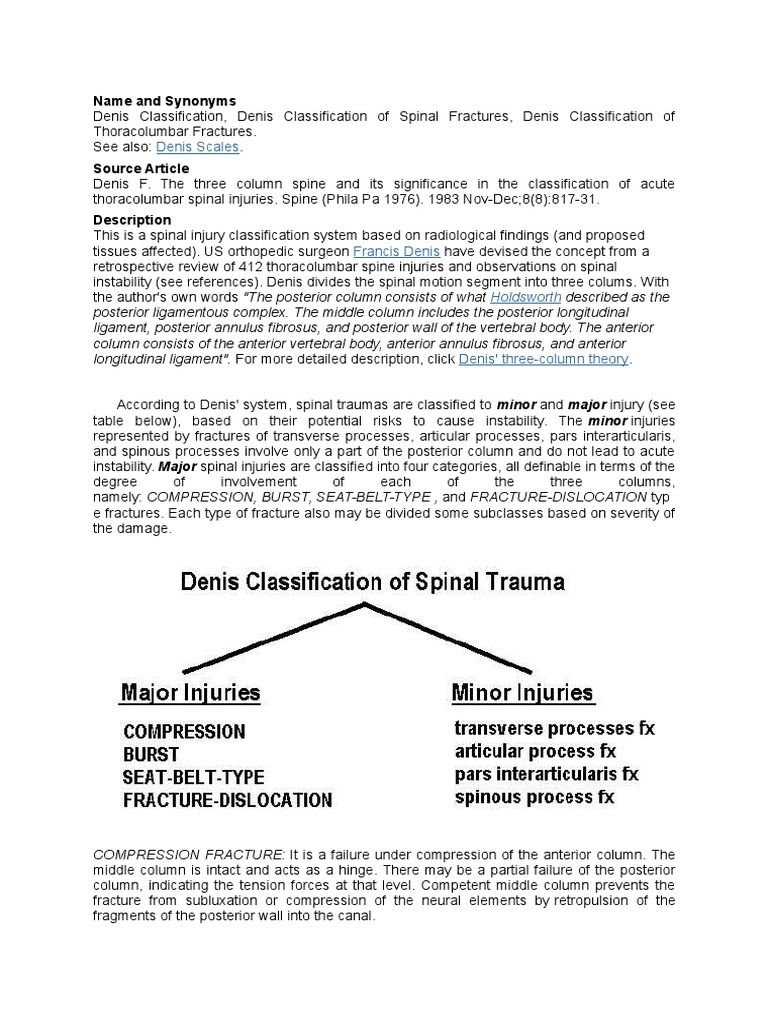 Denis Classification of Spinal Fractures | PDF | Vertebral Column ...