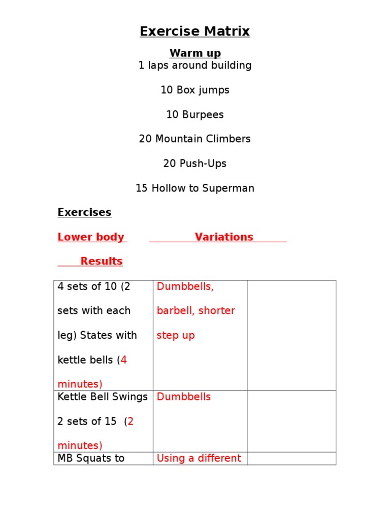 exercise matrix