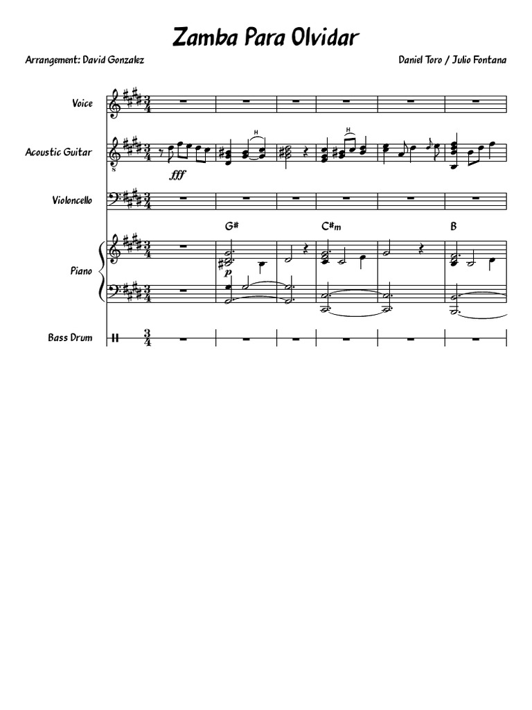 Zamba Para OlvidarPartitura y Partes