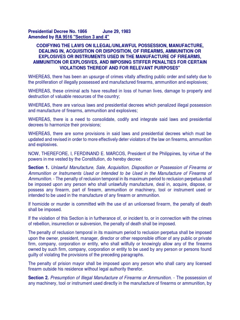 Codifying and Strengthening Philippine Laws on the Illegal Possession