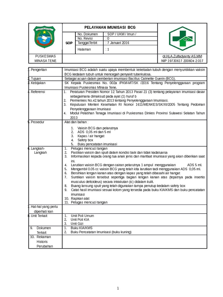Sop Imunisasi BCG | PDF