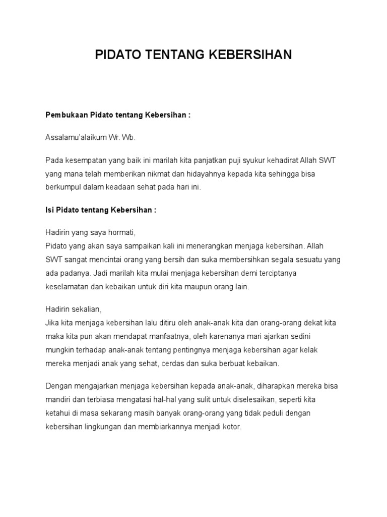 Pembukaan Pidato Tentang Kebersihan