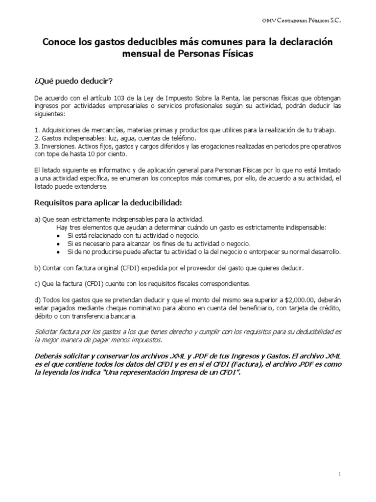Deducción de Gastos para Personas Físicas | PDF | Tarjeta de débito ...