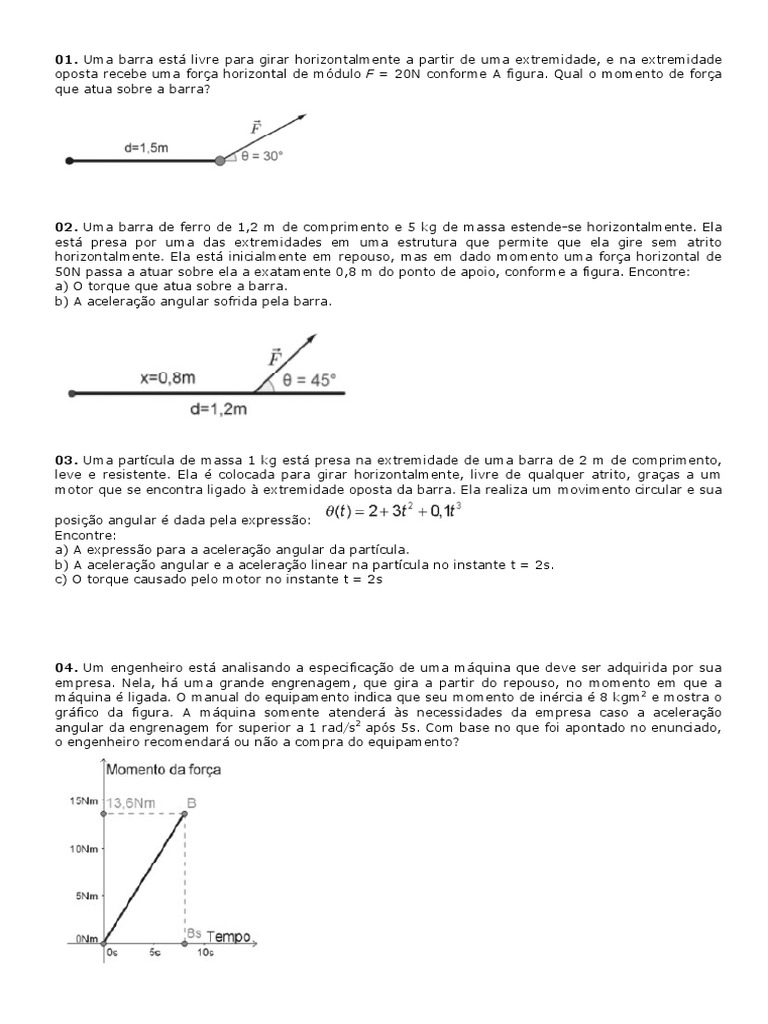Momento de força em barras e torque | PDF | Torque | Massa