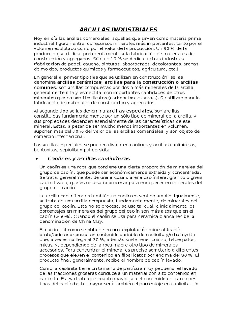 Arcillas Industriales | PDF | Arcilla | Minerales