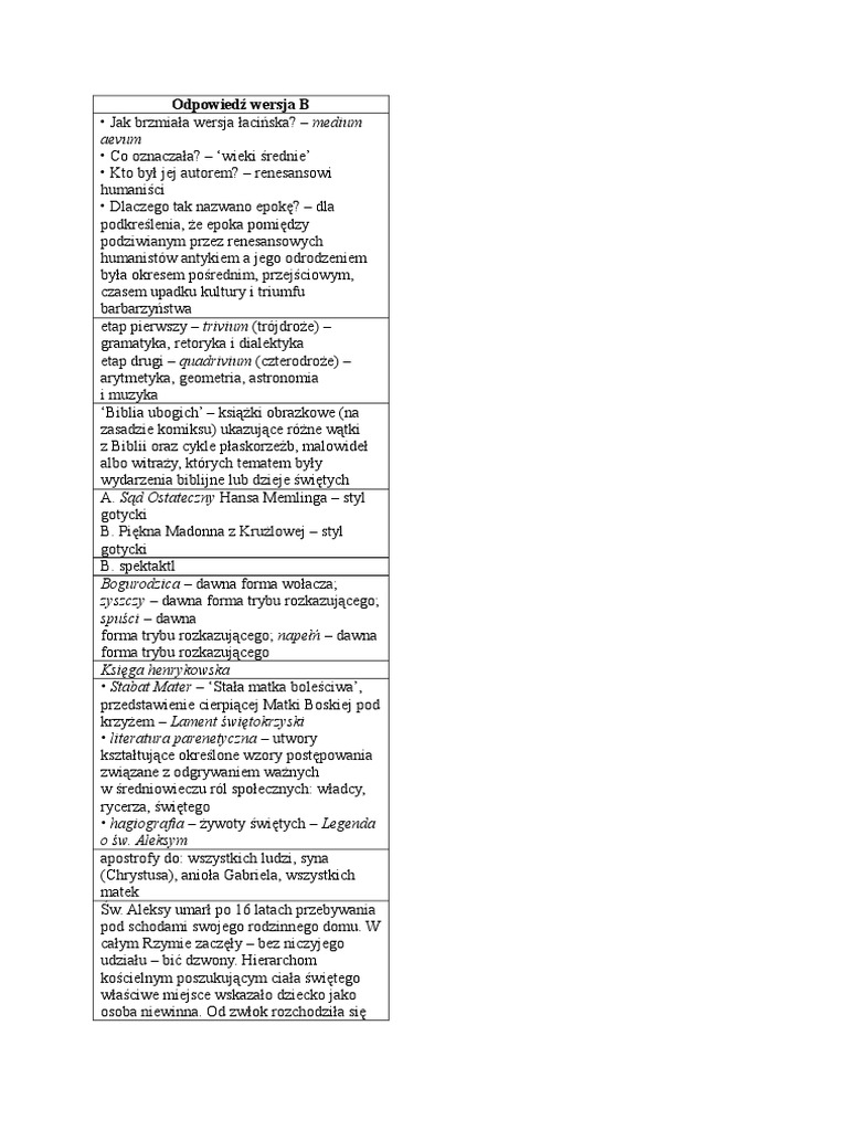 Sprawdzian Ze Sredniowiecza J Polski Liceum