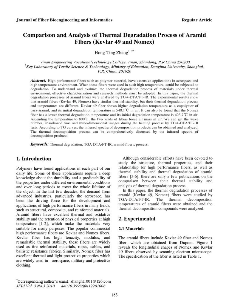 Comparison and Analysis of Thermal Degradation Process of Aramid Fibers ...
