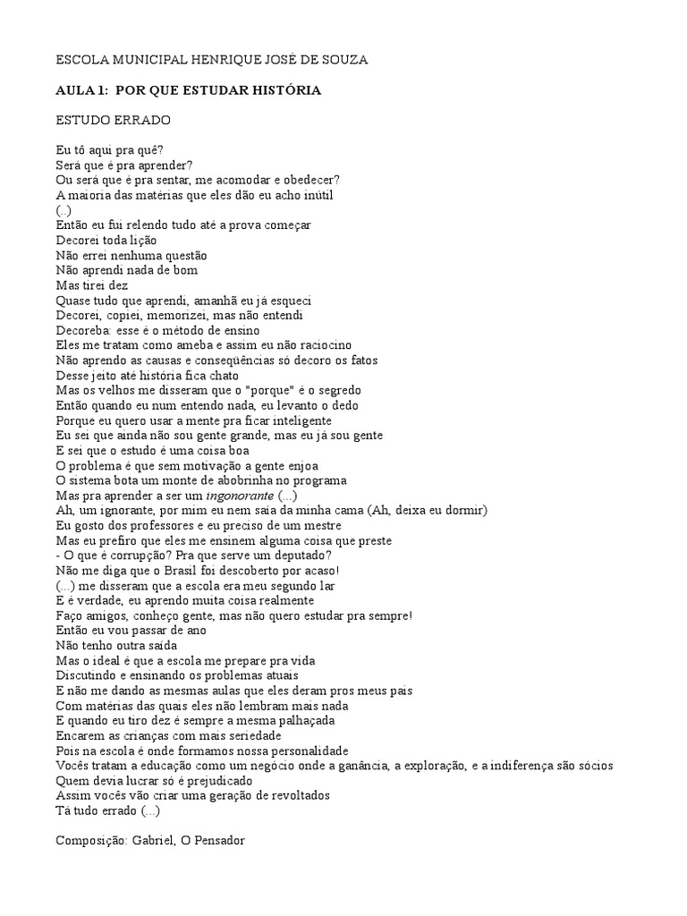 Estudo Errado Gabriel Pensador | PDF