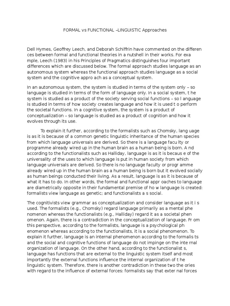 Formal Vs Functional | PDF | Linguistics | Syntax