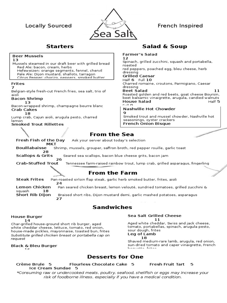Sea Salt Dinner Menu 4.10 | PDF