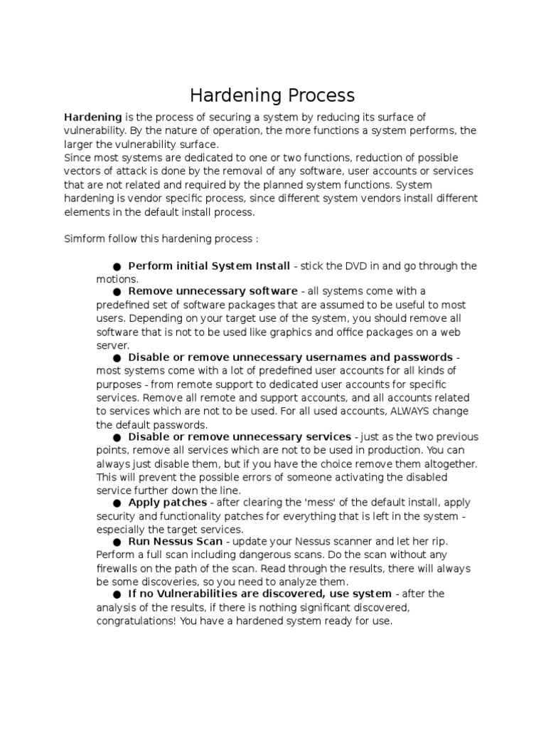 Hardening Process Checklist PDF