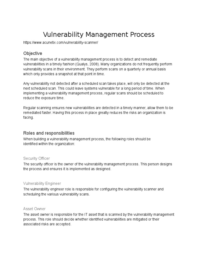Vulnerability Management Process Vulnerability Online