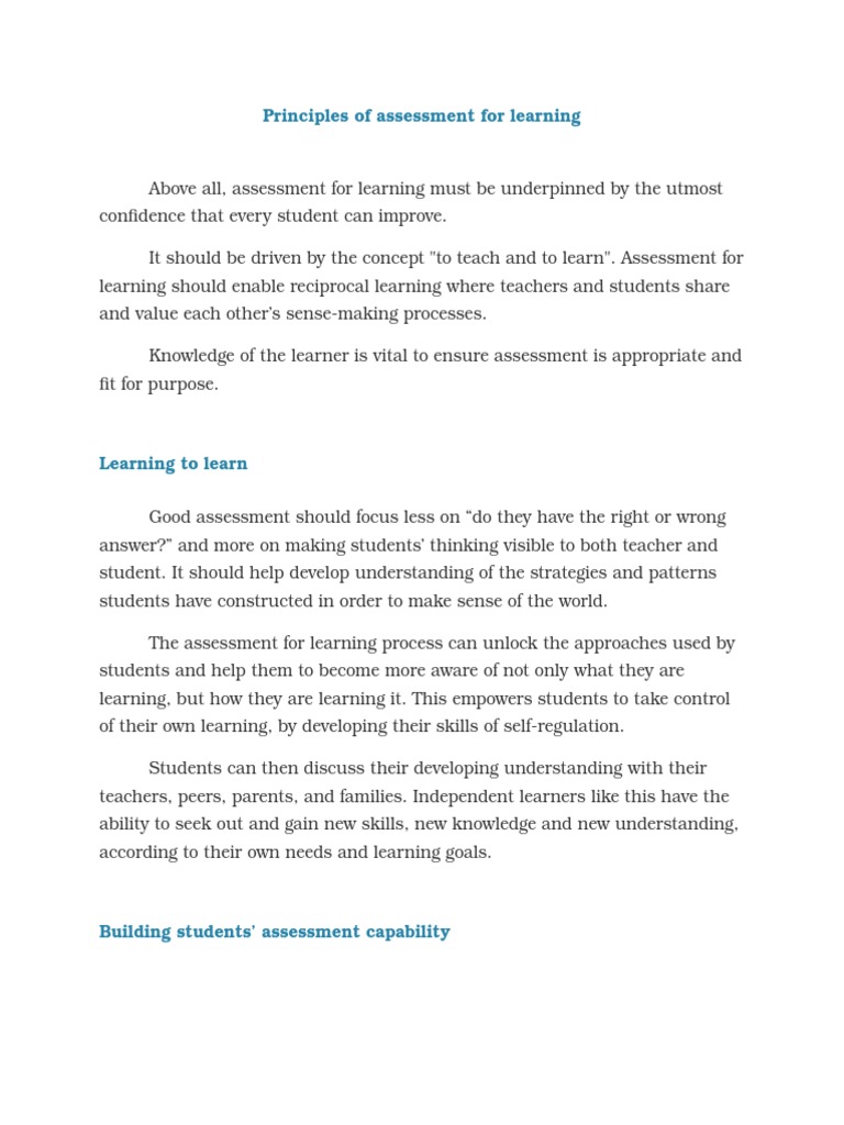 Principles of Assessment for Learning | PDF | Educational Assessment ...