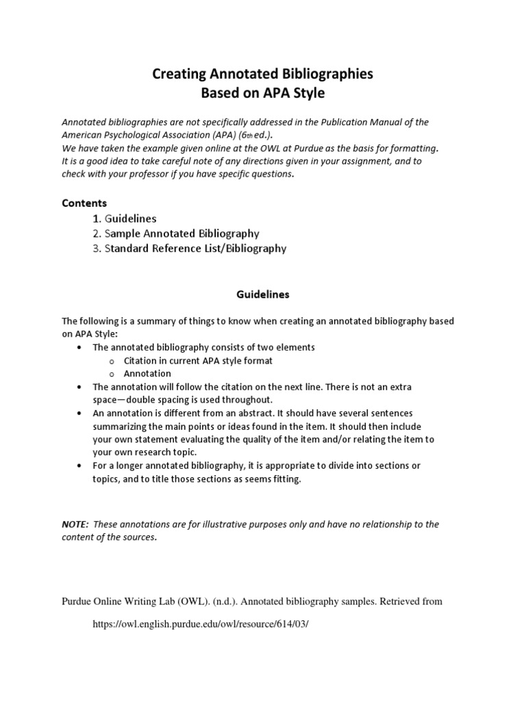 Guidelines for Creating Annotated Bibliographies Based on APA Style